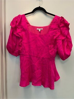 OLIVIA RUBIN Pink Ruffle Jacquard Blouse NWT